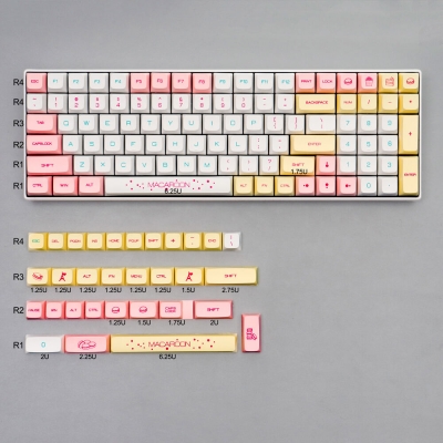 Macaron 104+28 XDA profile Keycap Set PBT DYE Sublimation 1.75U 2U Keys for 60 61 64 84 96 87 104 108 Keyboard